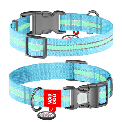 Collare per cani in nylon fosforescente/riflettente, chiusura in plastica Azzurro - WAUDOG