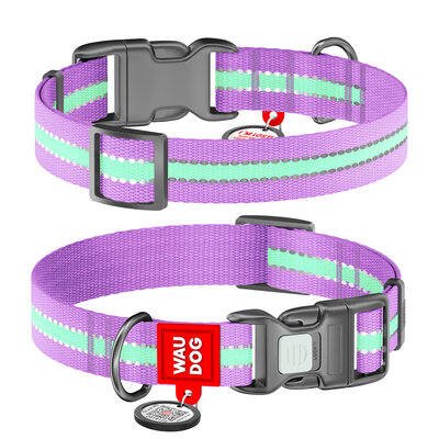 Collare per cani in nylon fosforescente/riflettente, chiusura in plastica Lilla - WAUDOG