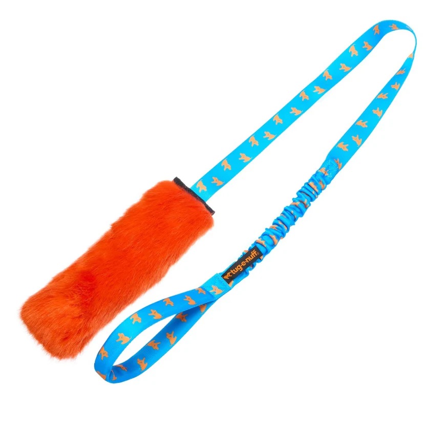Gioco in pelo sintetico e squeak Faux Fur Squeaky Bungee Chaser Arancio - tug-e-nuff