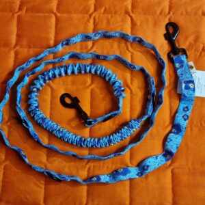 Guinzaglio regolabile con ammortizzatore azzurro fiori 230 cm - DOG'S CRAFT