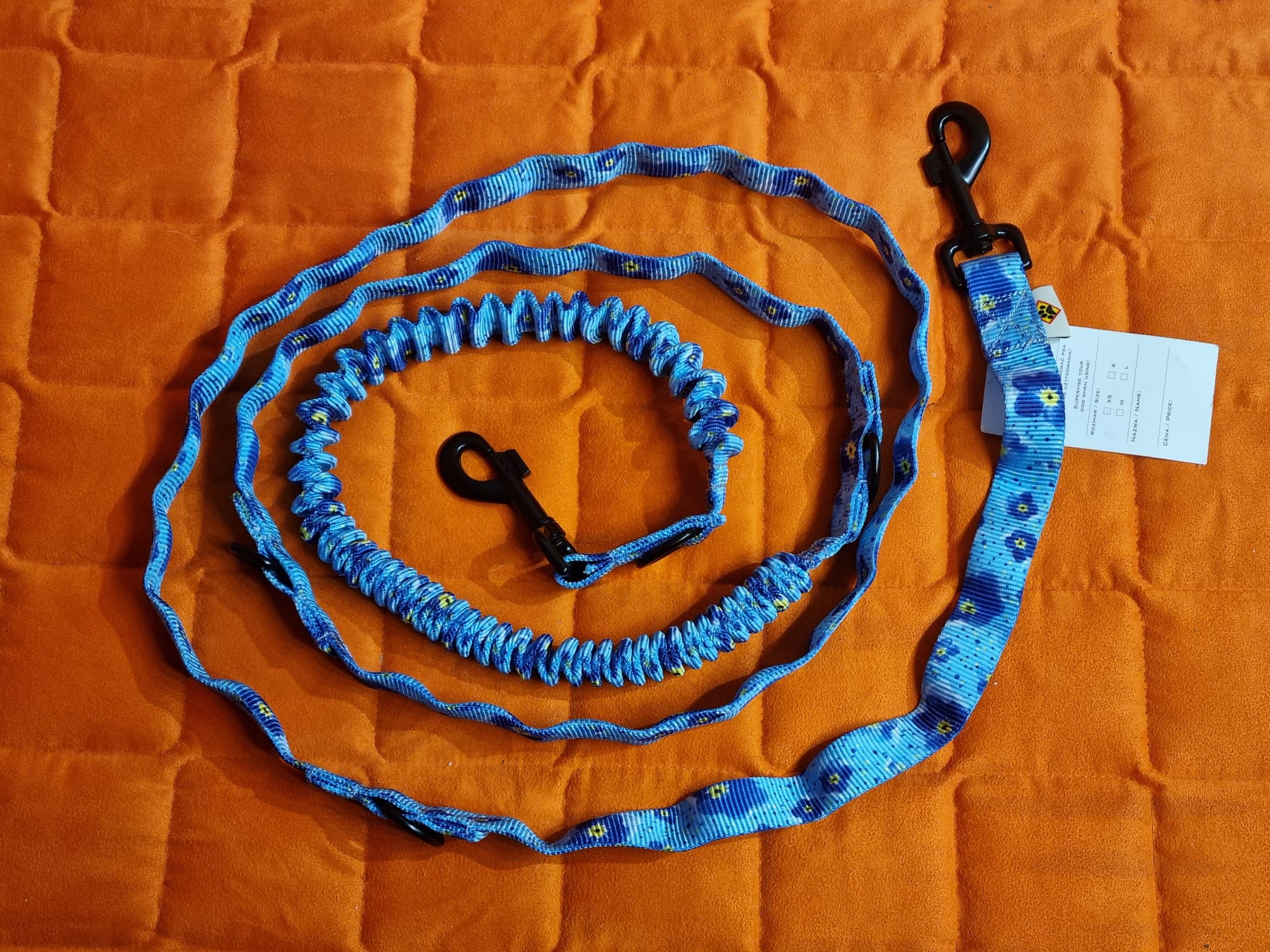 Guinzaglio regolabile con ammortizzatore azzurro fiori 230 cm - DOG'S CRAFT