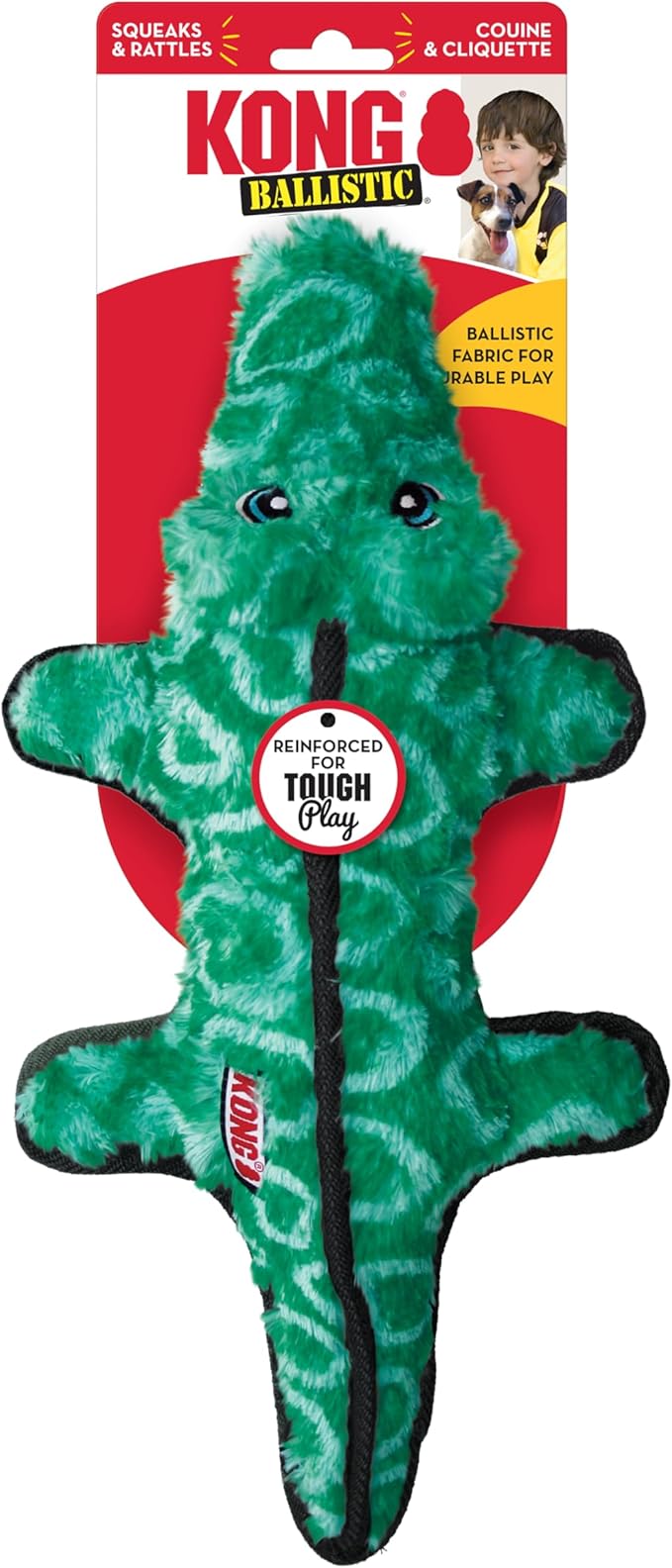 Gioco resistente con squeaker e sonaglio Ballistic Alligator - KONG