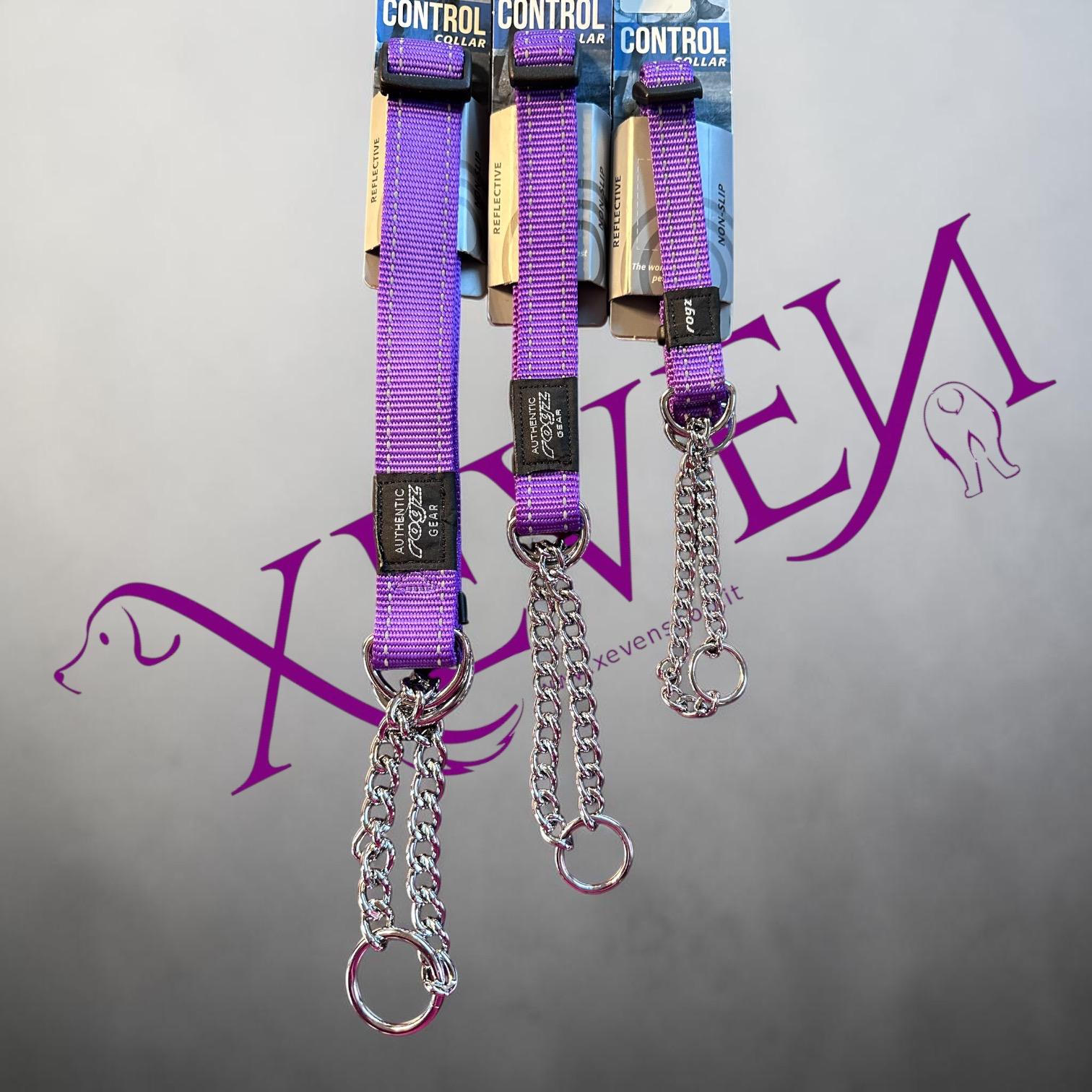 Collare regolabile semi-strozzo Control Collar in nylon riflettente Viola - Rogz