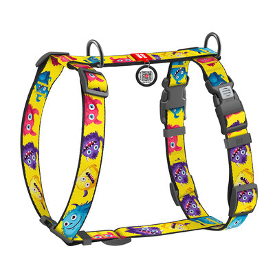 Pettorina ad H regolabile in nylon con QR passport "Furry monsters"- WAUDOG