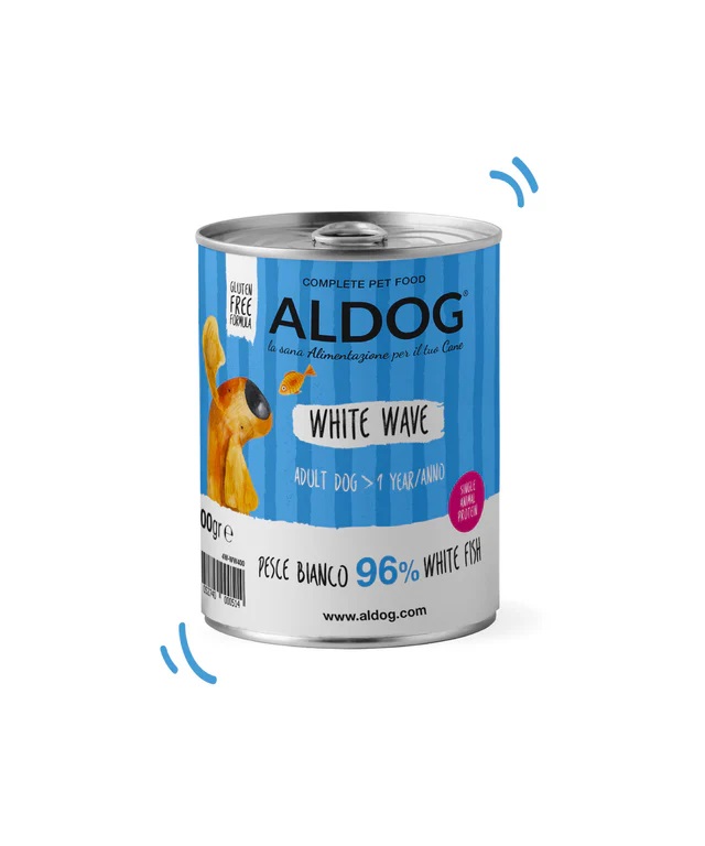 Alimento umido completo per cani adulti White Wave Pesce Bianco 96%- Aldog