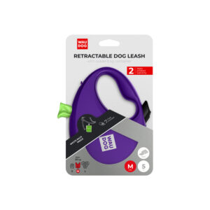 Guinzaglio retrattile 5 m con porta-sacchetti integrato R-Leash M Viola - WAUDOG