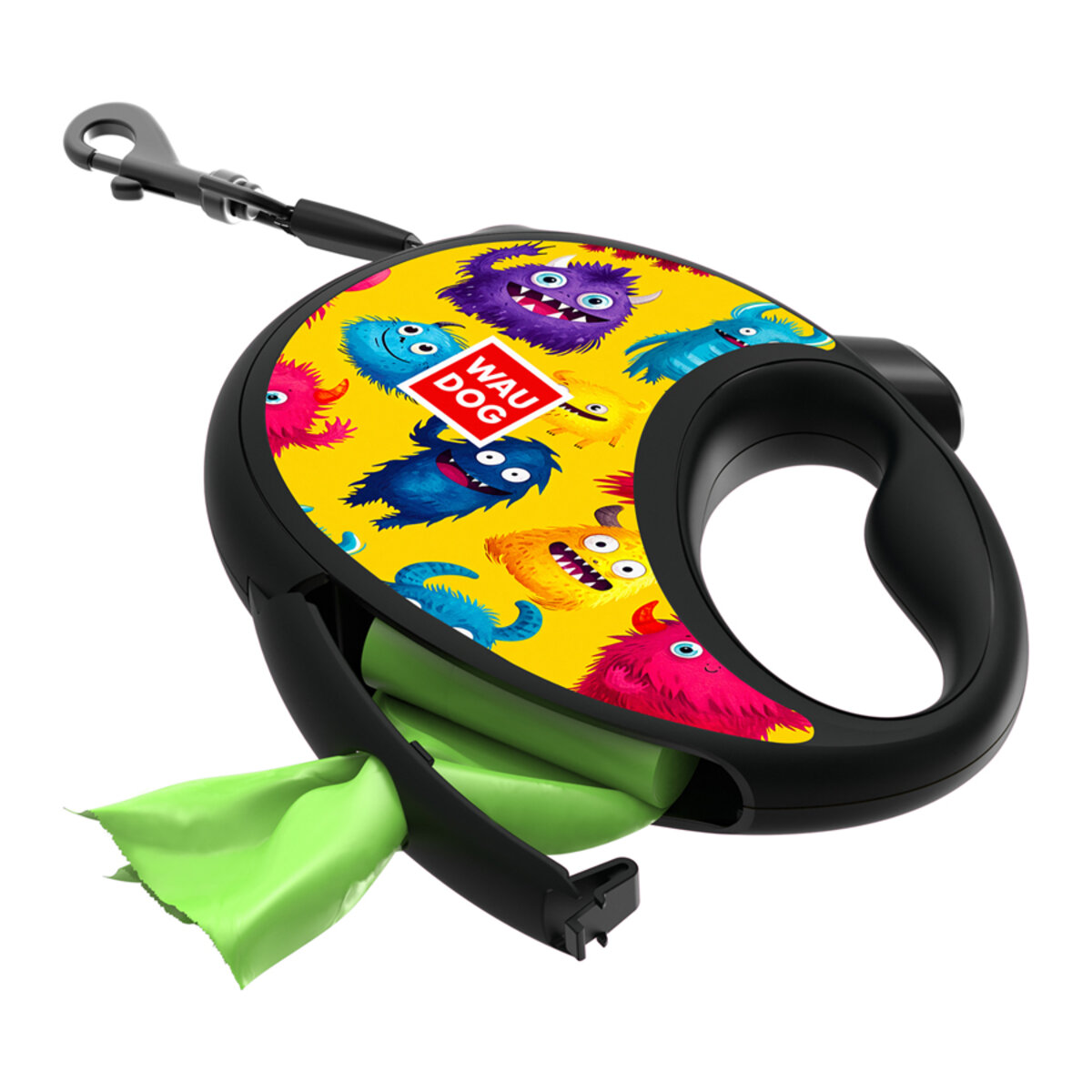 Guinzaglio retrattile 5 m con porta-sacchetti R-Leash Furry Monsters M - WAUDOG - immagine 2